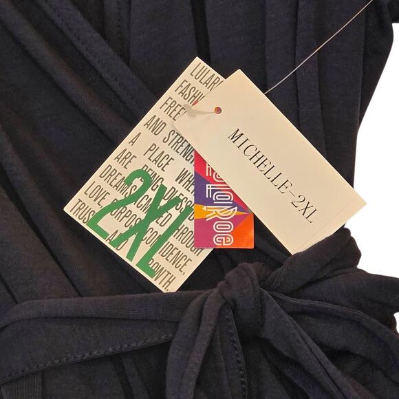 LuLaRoe Michelle Wrap Dress 2XL Navy Blue Solid Adjustable 3/4 Sleeve - Picture 2 of 10
